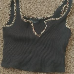 Black and cheetah print cropped tank top